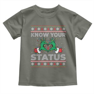 Know Your Status HIV Awareness Gift Toddler T Shirt Ugly Sweater Green Hand Red Ribbon TS12 Military Green Print Your Wear