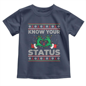 Know Your Status HIV Awareness Gift Toddler T Shirt Ugly Sweater Green Hand Red Ribbon TS12 Navy Print Your Wear