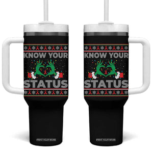 Know Your Status HIV Awareness Gift Tumbler With Handle Ugly Sweater Green Hand Red Ribbon TS12 One Size: 40 oz Black Print Your Wear
