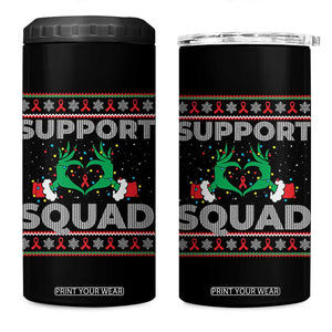 Support Squad HIV Awareness Gift 4 in 1 Can Cooler Tumbler Green Hand Red Ribbon Ugly Sweater Christmas Gift TS12 One Size: 16 oz Black Print Your Wear