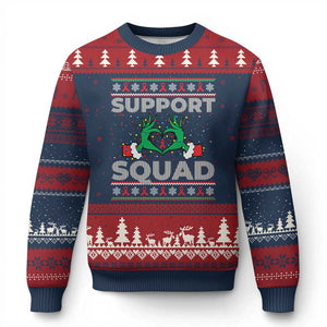 Support Squad HIV Awareness Gift Ugly Christmas Sweater Green Hand Red Ribbon Ugly Sweater Xmas Gift TS12 Navy Red Print Your Wear