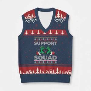 Support Squad HIV Awareness Gift V-Neck Knit Sweater Vest Green Hand Red Ribbon Ugly Sweater Xmas Gift TS12 Navy Red Print Your Wear