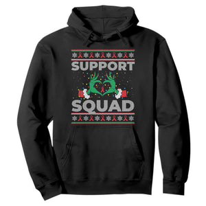 Support Squad HIV Awareness Gift Hoodie Green Hand Red Ribbon Ugly Sweater Christmas Gift TS12 Black Print Your Wear