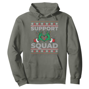 Support Squad HIV Awareness Gift Hoodie Green Hand Red Ribbon Ugly Sweater Christmas Gift TS12 Military Green Print Your Wear