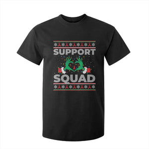 Support Squad HIV Awareness Gift T Shirt For Kid Green Hand Red Ribbon Ugly Sweater Christmas Gift TS12 Black Print Your Wear