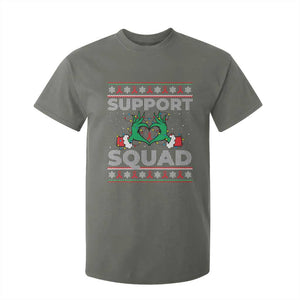 Support Squad HIV Awareness Gift T Shirt For Kid Green Hand Red Ribbon Ugly Sweater Christmas Gift TS12 Military Green Print Your Wear