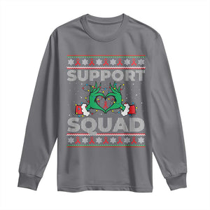 Support Squad HIV Awareness Gift Long Sleeve Shirt Green Hand Red Ribbon Ugly Sweater Christmas Gift TS12 Charcoal Print Your Wear