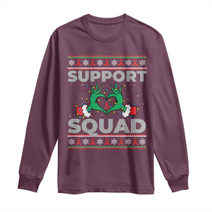 Support Squad HIV Awareness Gift Long Sleeve Shirt Green Hand Red Ribbon Ugly Sweater Christmas Gift TS12 Maroon Print Your Wear