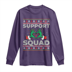 Support Squad HIV Awareness Gift Long Sleeve Shirt Green Hand Red Ribbon Ugly Sweater Christmas Gift TS12 Purple Print Your Wear