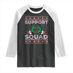 Support Squad HIV Awareness Gift Raglan Shirt Green Hand Red Ribbon Ugly Sweater Christmas Gift TS12 Black White Print Your Wear
