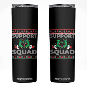 Support Squad HIV Awareness Gift Skinny Tumbler Green Hand Red Ribbon Ugly Sweater Christmas Gift TS12 Black Print Your Wear