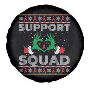 Support Squad HIV Awareness Gift Spare Tire Cover Green Hand Red Ribbon Ugly Sweater Christmas Gift TS12 Print Your Wear