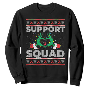 Support Squad HIV Awareness Gift Sweatshirt Green Hand Red Ribbon Ugly Sweater Christmas Gift TS12 Black Print Your Wear