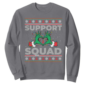 Support Squad HIV Awareness Gift Sweatshirt Green Hand Red Ribbon Ugly Sweater Christmas Gift TS12 Charcoal Print Your Wear