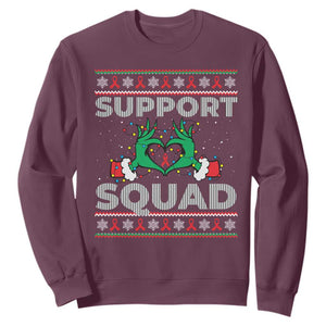 Support Squad HIV Awareness Gift Sweatshirt Green Hand Red Ribbon Ugly Sweater Christmas Gift TS12 Maroon Print Your Wear
