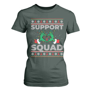 Support Squad HIV Awareness Gift T Shirt For Women Green Hand Red Ribbon Ugly Sweater Christmas Gift TS12 Dark Forest Green Print Your Wear
