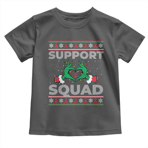 Support Squad HIV Awareness Gift Toddler T Shirt Green Hand Red Ribbon Ugly Sweater Christmas Gift TS12 Dark Heather Print Your Wear