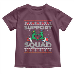 Support Squad HIV Awareness Gift Toddler T Shirt Green Hand Red Ribbon Ugly Sweater Christmas Gift TS12 Maroon Print Your Wear