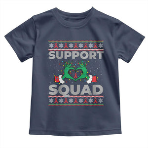 Support Squad HIV Awareness Gift Toddler T Shirt Green Hand Red Ribbon Ugly Sweater Christmas Gift TS12 Navy Print Your Wear