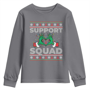 Support Squad HIV Awareness Gift Youth Sweatshirt Green Hand Red Ribbon Ugly Sweater Christmas Gift TS12 Charcoal Print Your Wear