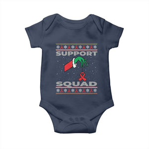 Funny Green Hand Red Ribbon HIV Awareness Baby Onesie Support Squad Ugly Sweater Gift TS12 Navy Print Your Wear