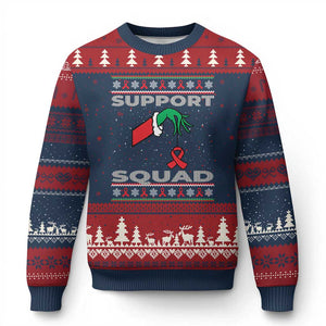 Funny Green Hand Red Ribbon HIV Awareness Ugly Christmas Sweater Support Squad Ugly Sweater Gift TS12 Navy Red Print Your Wear