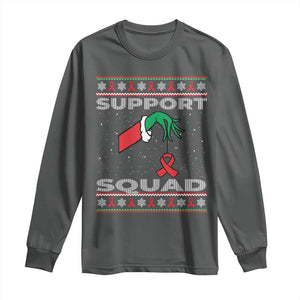 Funny Green Hand Red Ribbon HIV Awareness Long Sleeve Shirt Support Squad Ugly Sweater Gift TS12 Dark Heather Print Your Wear