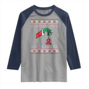Funny Green Hand Red Ribbon HIV Awareness Raglan Shirt Support Squad Ugly Sweater Gift TS12 Sport Gray Navy Print Your Wear