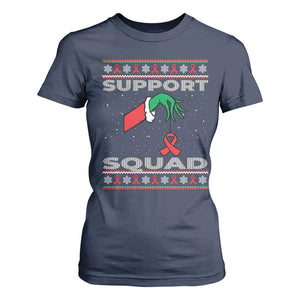 Funny Green Hand Red Ribbon HIV Awareness T Shirt For Women Support Squad Ugly Sweater Gift TS12 Navy Print Your Wear