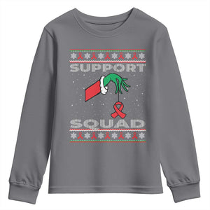 Funny Green Hand Red Ribbon HIV Awareness Youth Sweatshirt Support Squad Ugly Sweater Gift TS12 Charcoal Print Your Wear