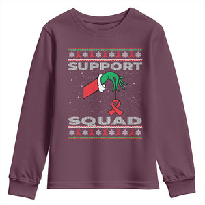 Funny Green Hand Red Ribbon HIV Awareness Youth Sweatshirt Support Squad Ugly Sweater Gift TS12 Maroon Print Your Wear