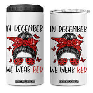 In December We Wear Red 4 in 1 Can Cooler Tumbler HIV Awareness Empowered Woman Gift TS12 One Size: 16 oz White Print Your Wear