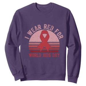 I Wear Red For World Aids Day Sweatshirt HIV Awareness Gift TS12 Purple Print Your Wear