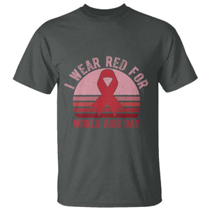 I Wear Red For World Aids Day T Shirt HIV Awareness Gift TS12 Dark Heather Print Your Wear