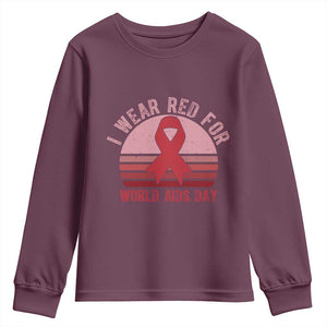 I Wear Red For World Aids Day Youth Sweatshirt HIV Awareness Gift TS12 Maroon Print Your Wear