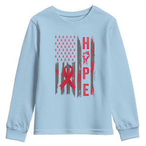 American Flag Hope HIV Awareness Youth Sweatshirt World AIDS Day Gift TS12 Light Blue Print Your Wear