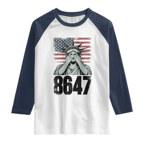 8647 Statue Of Liberty Raglan Shirt Political Satire Protest Poster Graphic TS12 White Navy Print Your Wear