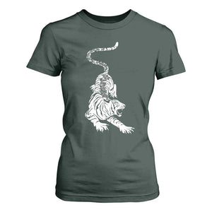 Fierce Anti Trump Tiger Graphic T Shirt For Women No Kings No Fascists 8647 TS12 Dark Forest Green Print Your Wear