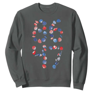 Red White Blue Seashell 8647 Sweatshirt Viral 2026 Beach Walk Satire Graphic TS12 Dark Heather Print Your Wear