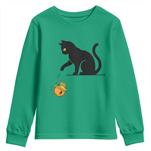 Funny No Kings Black Cat Youth Sweatshirt Rebellious Cat Lover Gift TS12 Irish Green Print Your Wear