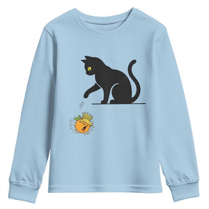 Funny No Kings Black Cat Youth Sweatshirt Rebellious Cat Lover Gift TS12 Light Blue Print Your Wear