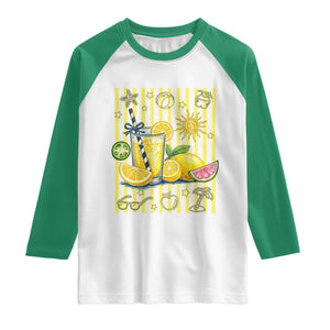 Striped Summer Lemonade Raglan Shirt Preppy Brushstroke Aesthetic Graphic TS12 White Kelly Green Print Your Wear