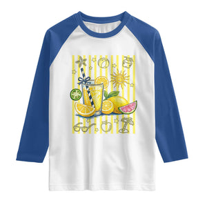 Striped Summer Lemonade Raglan Shirt Preppy Brushstroke Aesthetic Graphic TS12 White Royal Print Your Wear