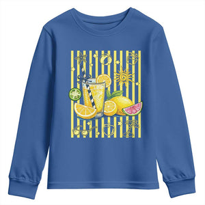 Striped Summer Lemonade Youth Sweatshirt Preppy Brushstroke Aesthetic Graphic TS12 Royal Blue Print Your Wear