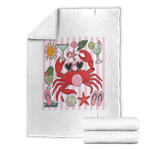 Funny Crab Tropical Summer Vacation Gift Throw Blanket Striped Summer Beach Vibes TS12 White Print Your Wear
