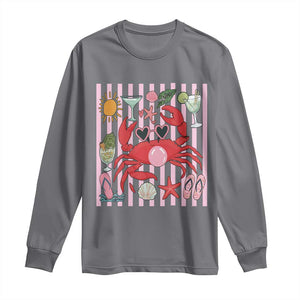 Funny Crab Tropical Summer Vacation Gift Long Sleeve Shirt Striped Summer Beach Vibes TS12 Charcoal Print Your Wear