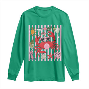 Funny Crab Tropical Summer Vacation Gift Long Sleeve Shirt Striped Summer Beach Vibes TS12 Irish Green Print Your Wear