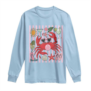 Funny Crab Tropical Summer Vacation Gift Long Sleeve Shirt Striped Summer Beach Vibes TS12 Light Blue Print Your Wear