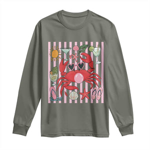 Funny Crab Tropical Summer Vacation Gift Long Sleeve Shirt Striped Summer Beach Vibes TS12 Military Green Print Your Wear