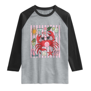 Funny Crab Tropical Summer Vacation Gift Raglan Shirt Striped Summer Beach Vibes TS12 Heather Gray Black Print Your Wear
